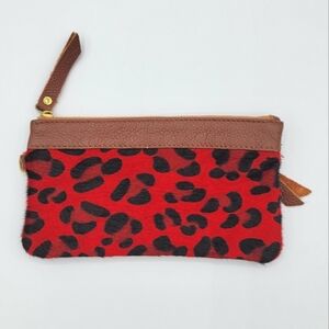 Leopard Calf Hair Red and Brown Coin Purse Pouch #2710